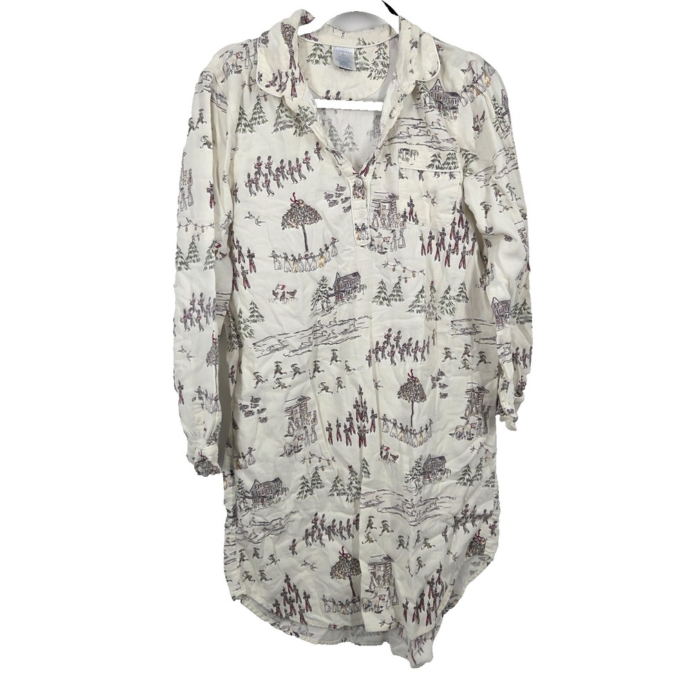 Lands' End 12 Days of Christmas Flannel Nightgown M 10-12 Sleep Lounge Midi